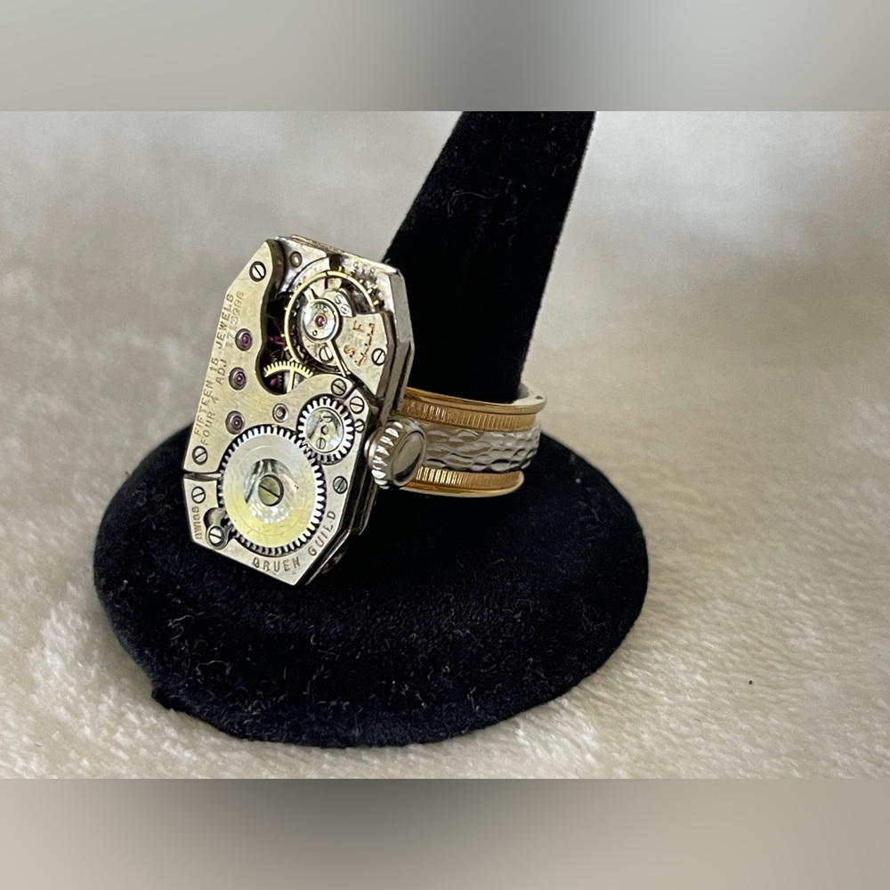 Watch Ring By Rewind stainless steel band watch Ruby steampunk burning man